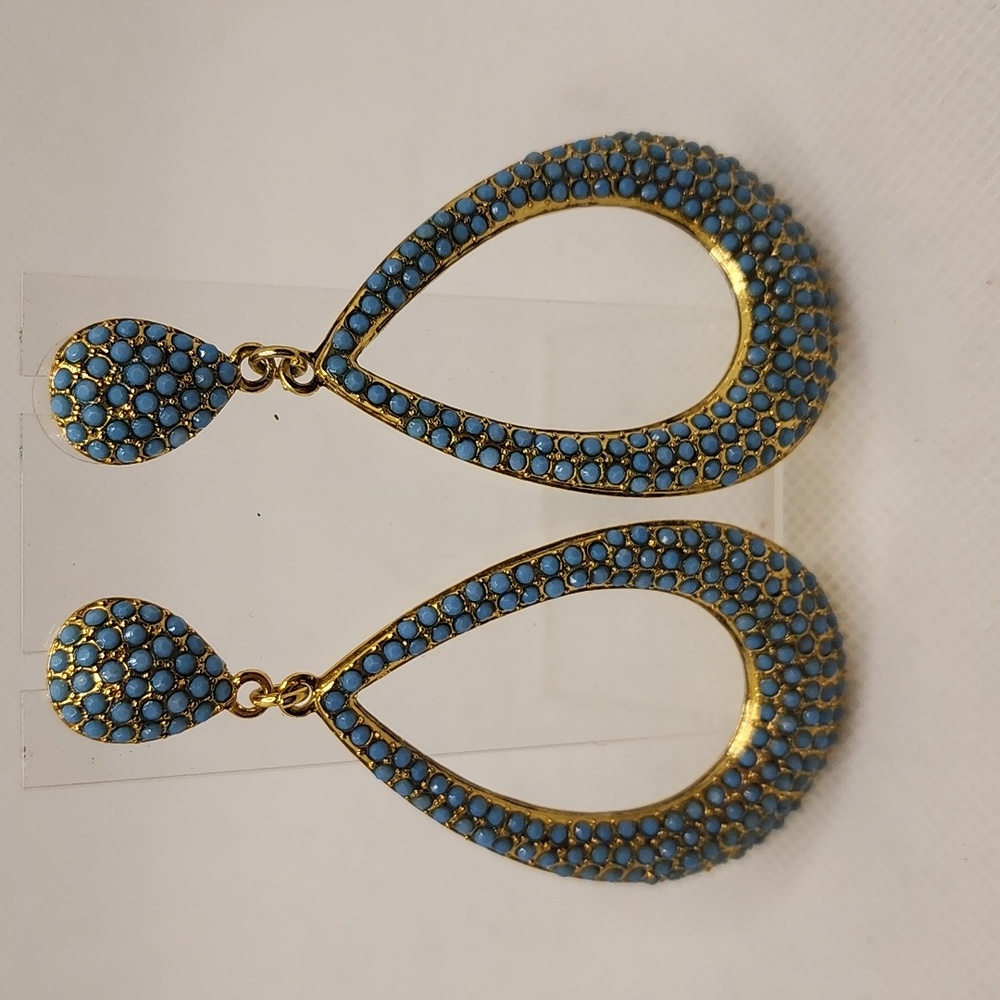 Elegant Blue and Gold Teardrop Earrings